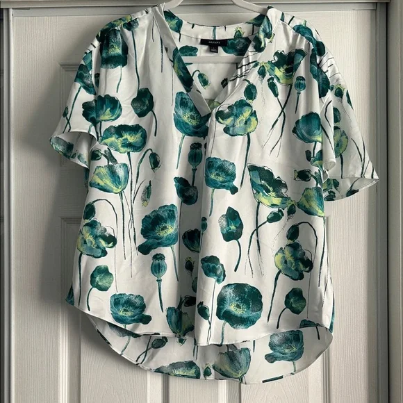 Alfani Green and White Floral Blouse - Picture 1 of 4